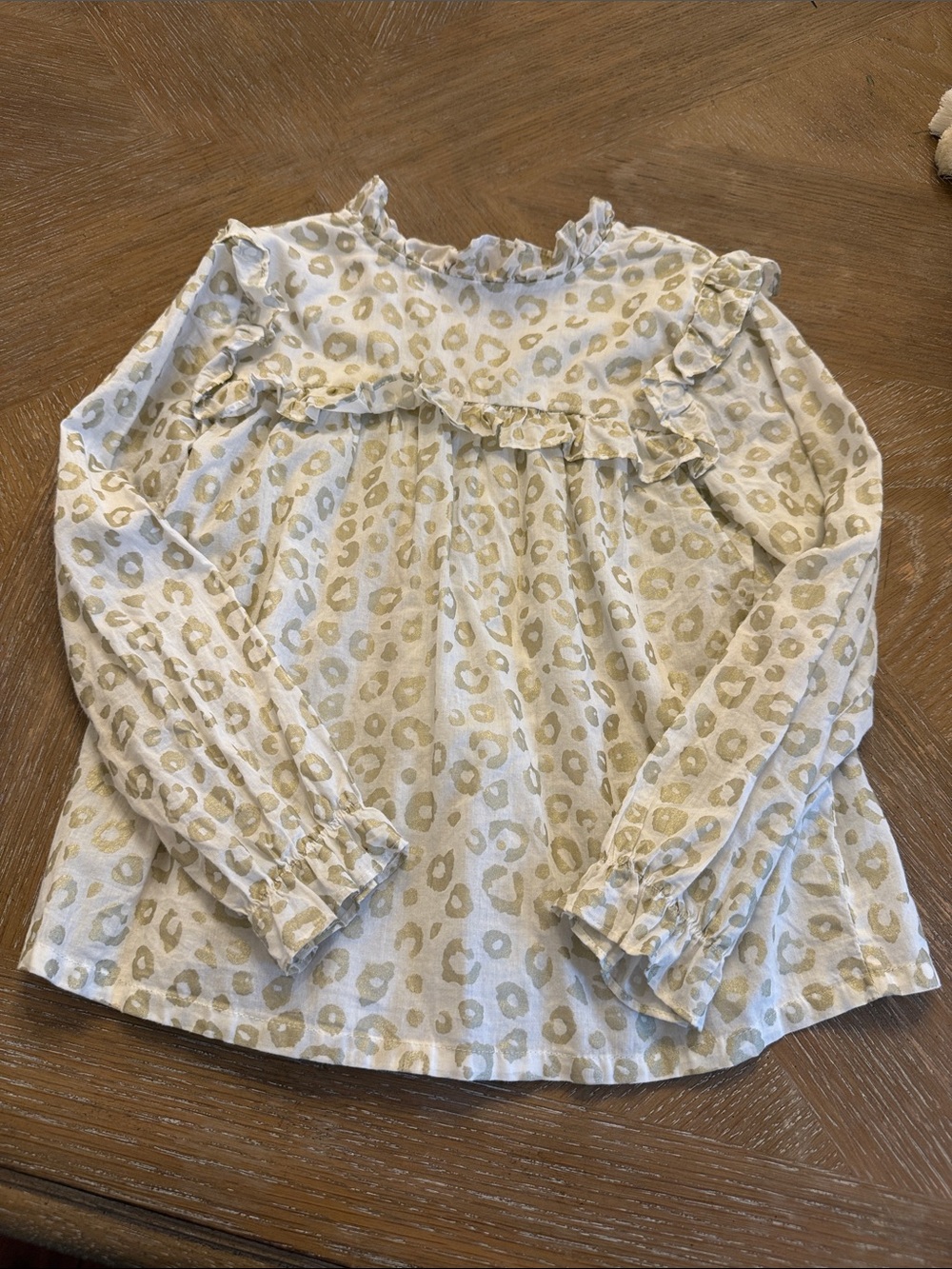 Girls' Ruffle Yoke Leopard Print Long-Sleeve Top - Cream